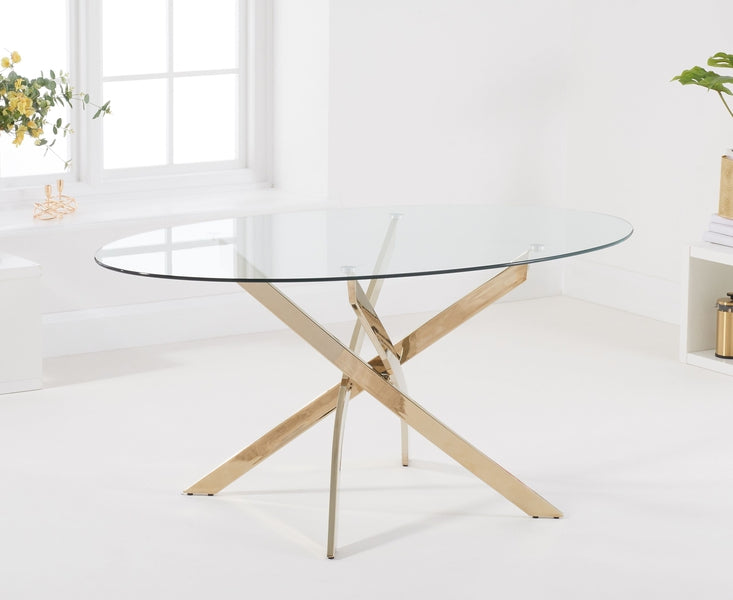 Daytona 165cm Oval Glass Gold Leg Dining Table Set with Florida Dining Chairs