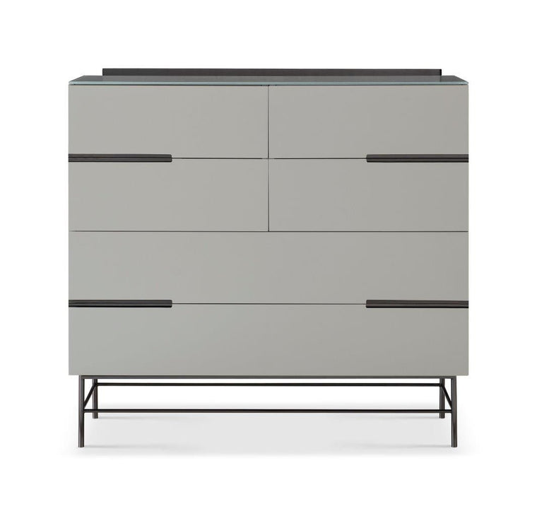 Gillmore Space Alberto Six Drawer Wide Chest Grey With Dark Chrome Accent