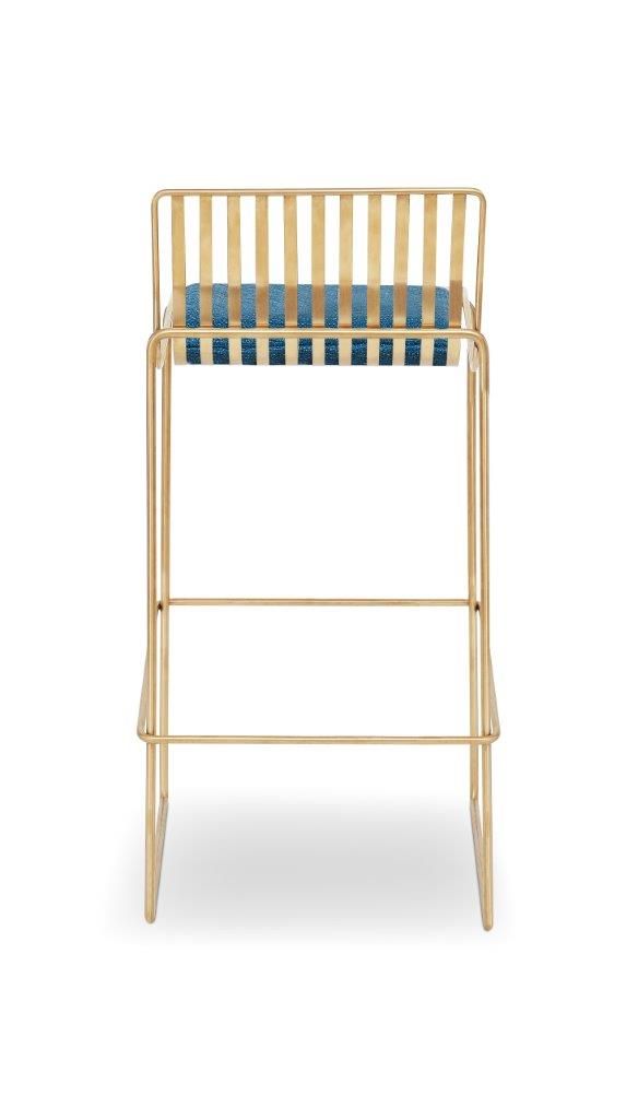Gillmore Space Finn Bar Stool Admiral Blue Upholstered & Brass Frame