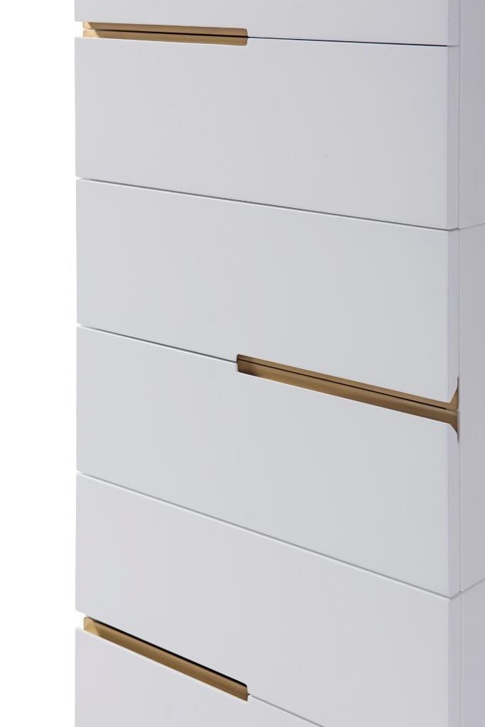 Gillmore Space Alberto Six Drawer Tall Narrow Chest White With Brass Accent