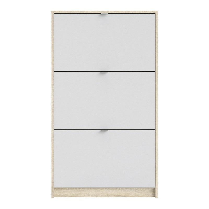 Axton Choctaw Shoe Cabinet With 3 Tilting Doors And 2 Layer In Oak Structure White