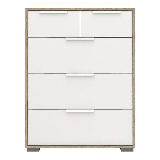 Axton Clason Chest of 5 Drawers (2+3) in White and Oak