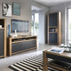 Axton Morris 2 Door Tall Cupboard With Open Shelf In Lefkas Oak With Matt Black Fronts