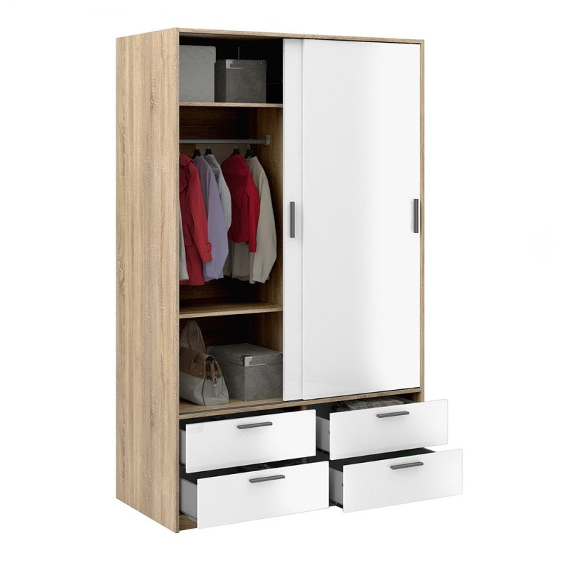 Axton Clason Wardrobe 2 Doors 4 Drawers In Oak With White High Gloss