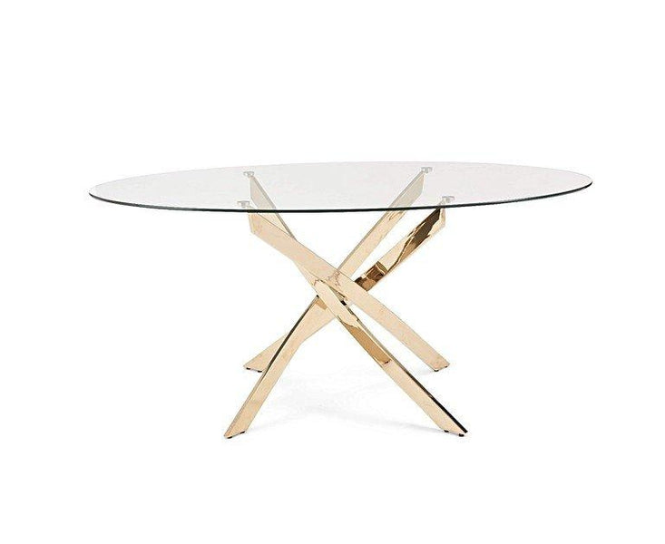 Daytona 165cm Oval Glass Gold Leg Dining Table Set with Florida Dining Chairs