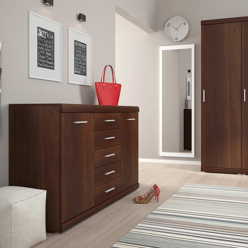 Axton Pelham 2 Door 5 Drawer Sideboard In Dark Mahogany Melamine