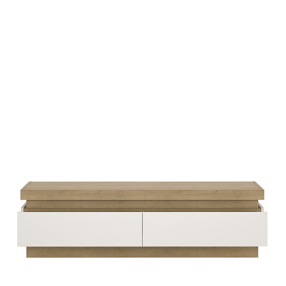 Axton Woodlawn 2 Drawer TV Cabinet (including LED lighting) In Riviera Oak/White High Gloss