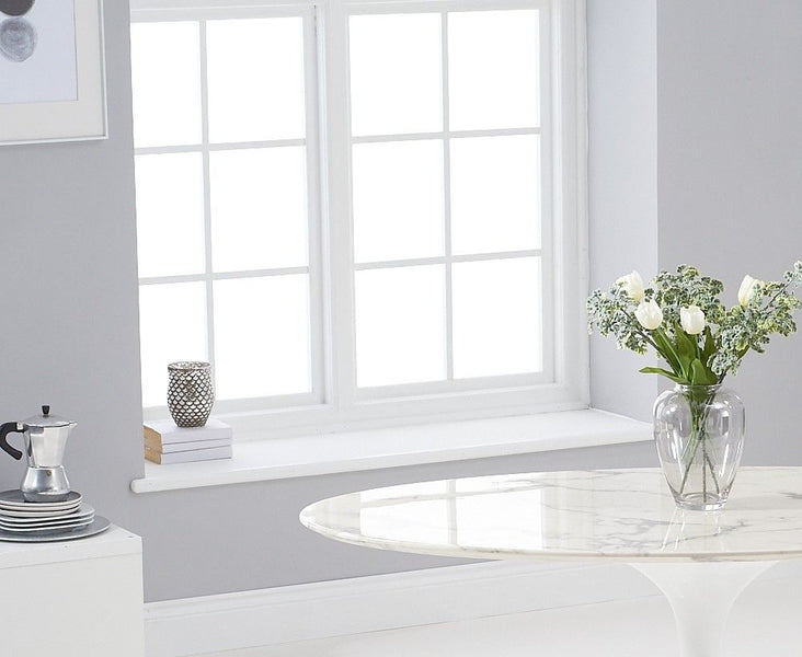 Brittney 160cm Oval Ivory White Marble Dining Table With Tonia Chairs