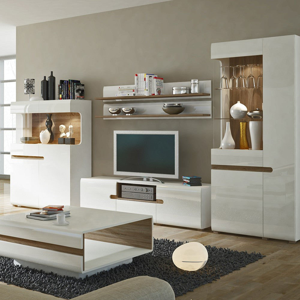 Axton Norwood Living Wide TV Unit In White With A Truffle Oak Trim