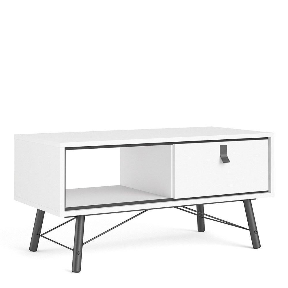Axton Longwood Coffee Table With 1 Drawer In Matt White