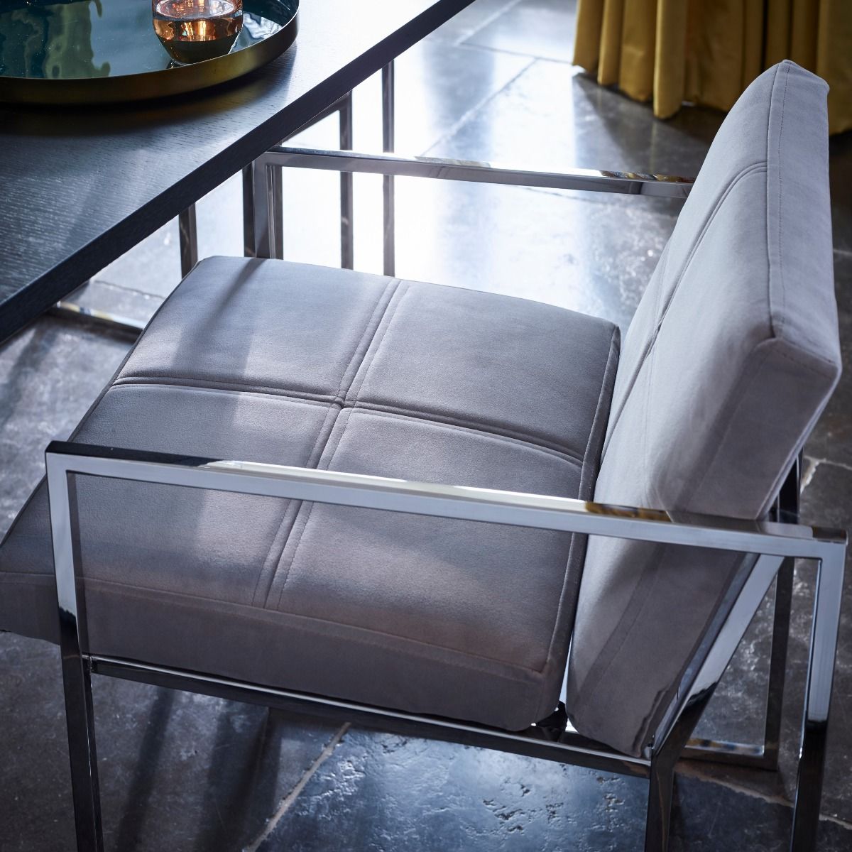 Gillmore Federico Mushroom Grey Velvet & Polished Frame Dining Chair