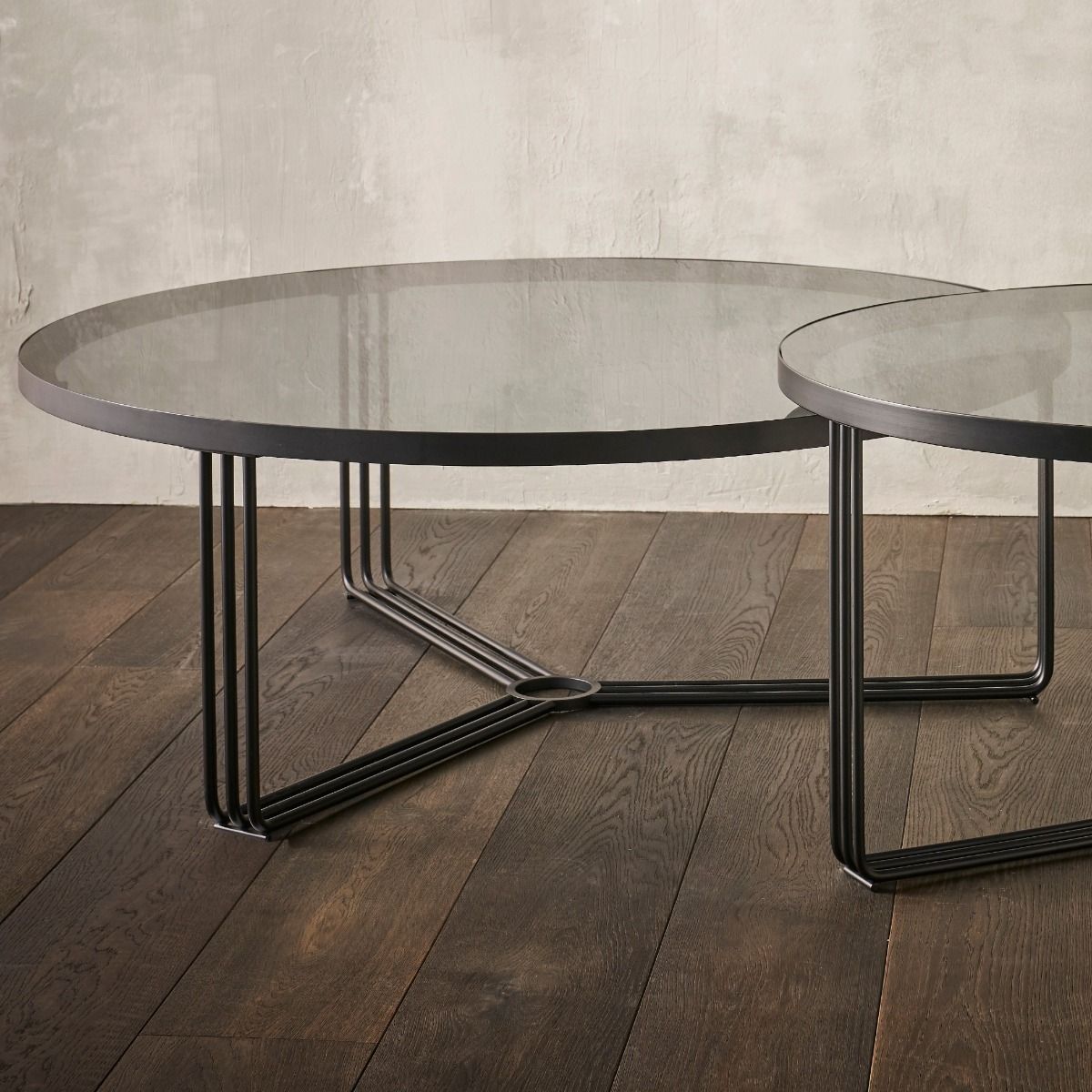 Gillmore Space Finn Large Circular Coffee Table Smoked Glass Top & Black Frame