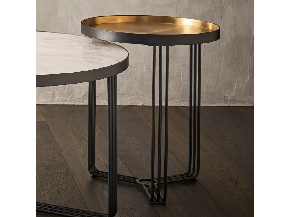 Gillmore Space Finn Circular Side Table Spun Brass Top & Polished Chrome Frame