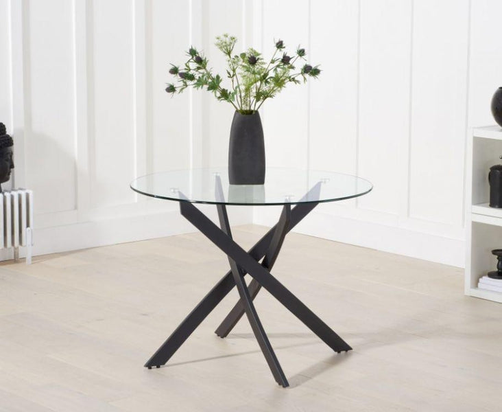 Marina 100cm Glass Dining Table Set with 4 Damanti Chairs